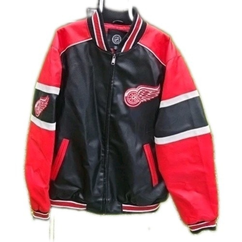 NHL Red Wings Carl Banks G III vintage leather Jacket Sz. XL Overall Great Cond.